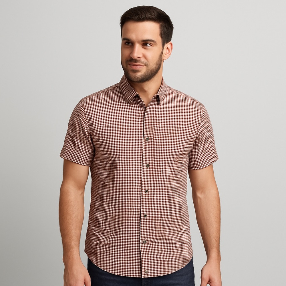Mr. Turk square pattern short sleeve button down shirt - xl